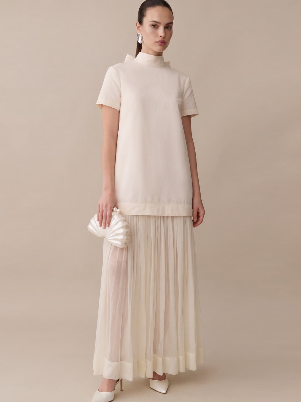 o.p.t. Elowen Cream Layered Maxi Skirt with Sheer Pleats NWT XS
